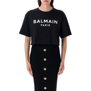 BALMAIN Women's Logo Cropped T-Shirt Women BLACK T-Shirts & Tops